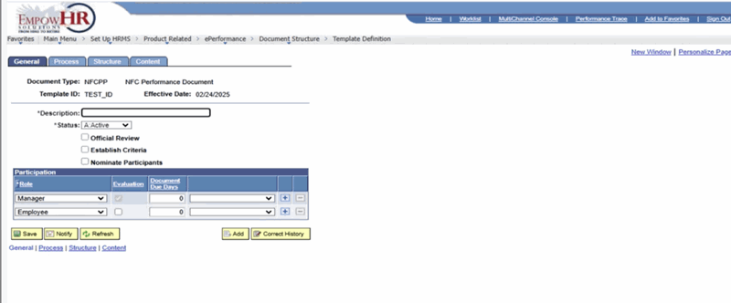 Template Definition Page - General Tab